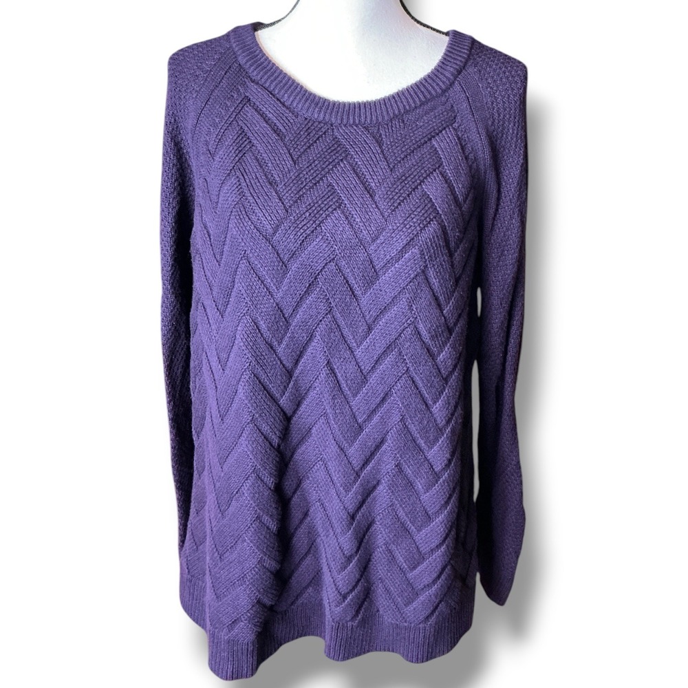 Sonoma Purple Pullover Sweater Womens XL Chevron Basketweave Knit Raglan Slit